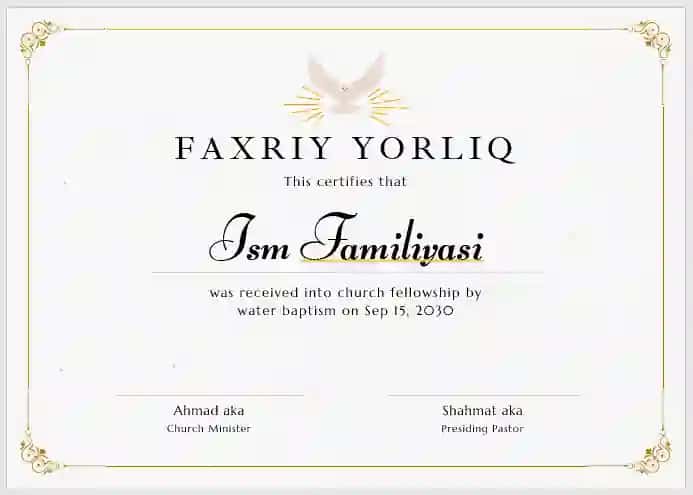 Faxriy yorliq shablon tayyori andoza