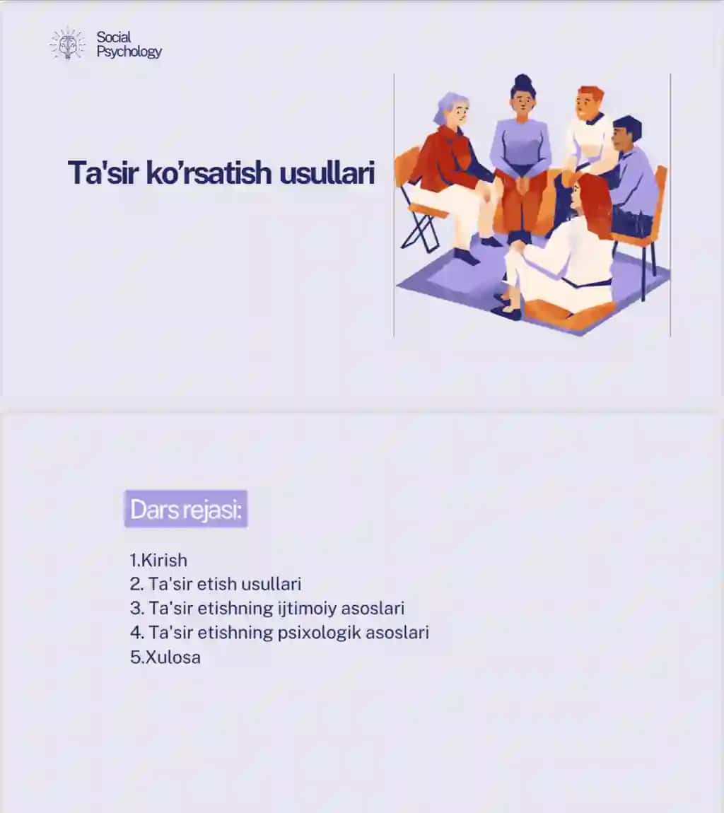 Social psychology. Ta’sir koʻrsatish usullari