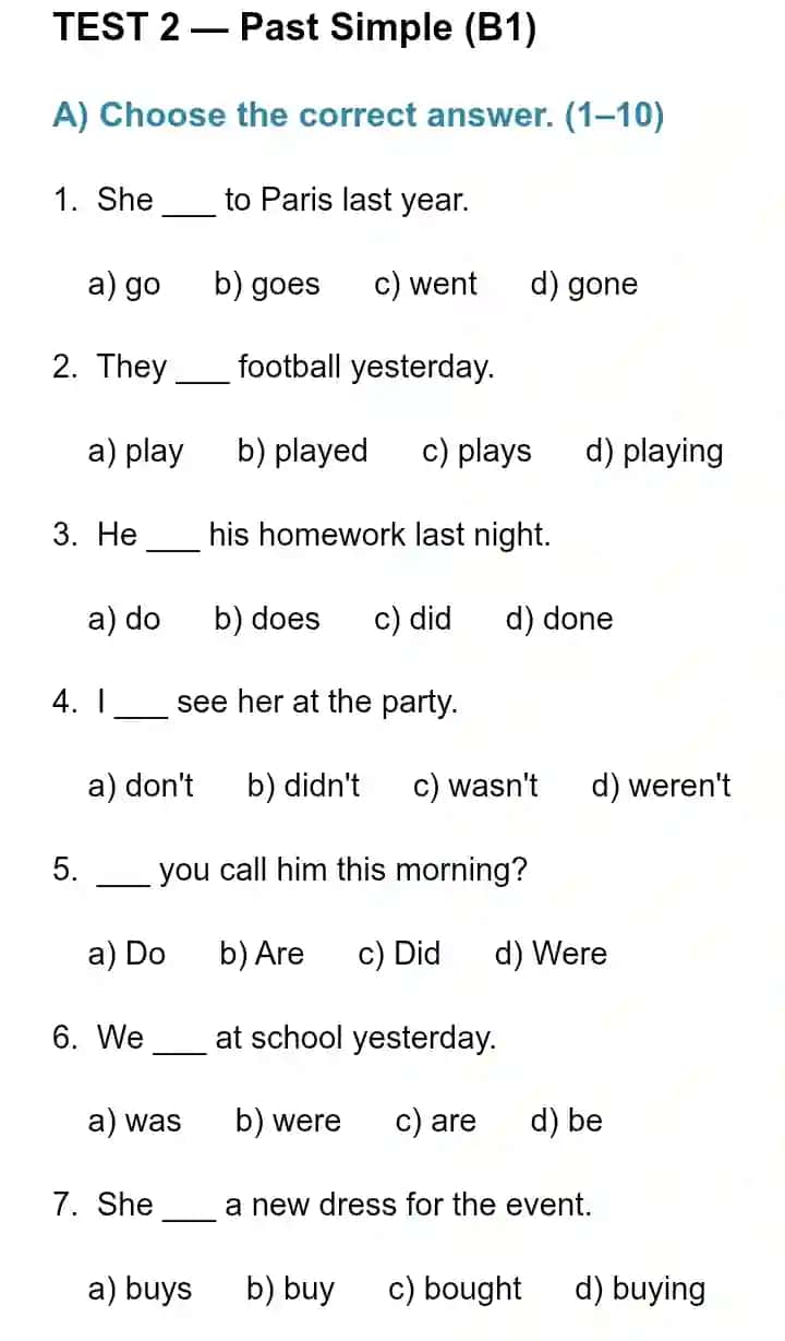 English Language Tests B1-B2 | 10 ta mavzu | 300 savol