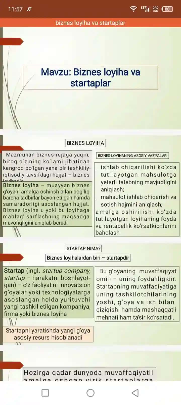 Biznes loyxa startablar slayd qo'llanma