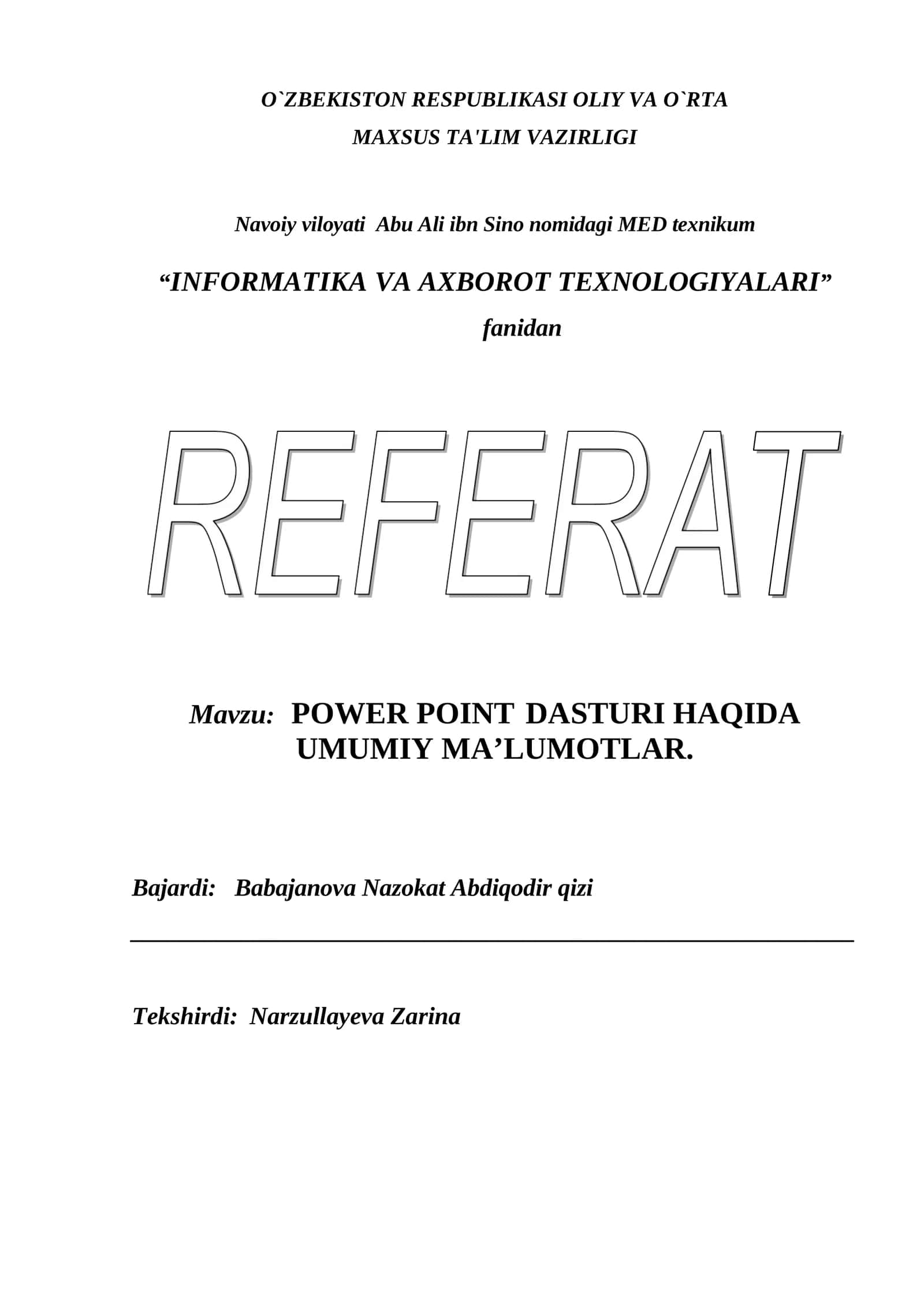 POWER POINT DASTURI HAQIDA UMUMIY MA’LUMOTLAR