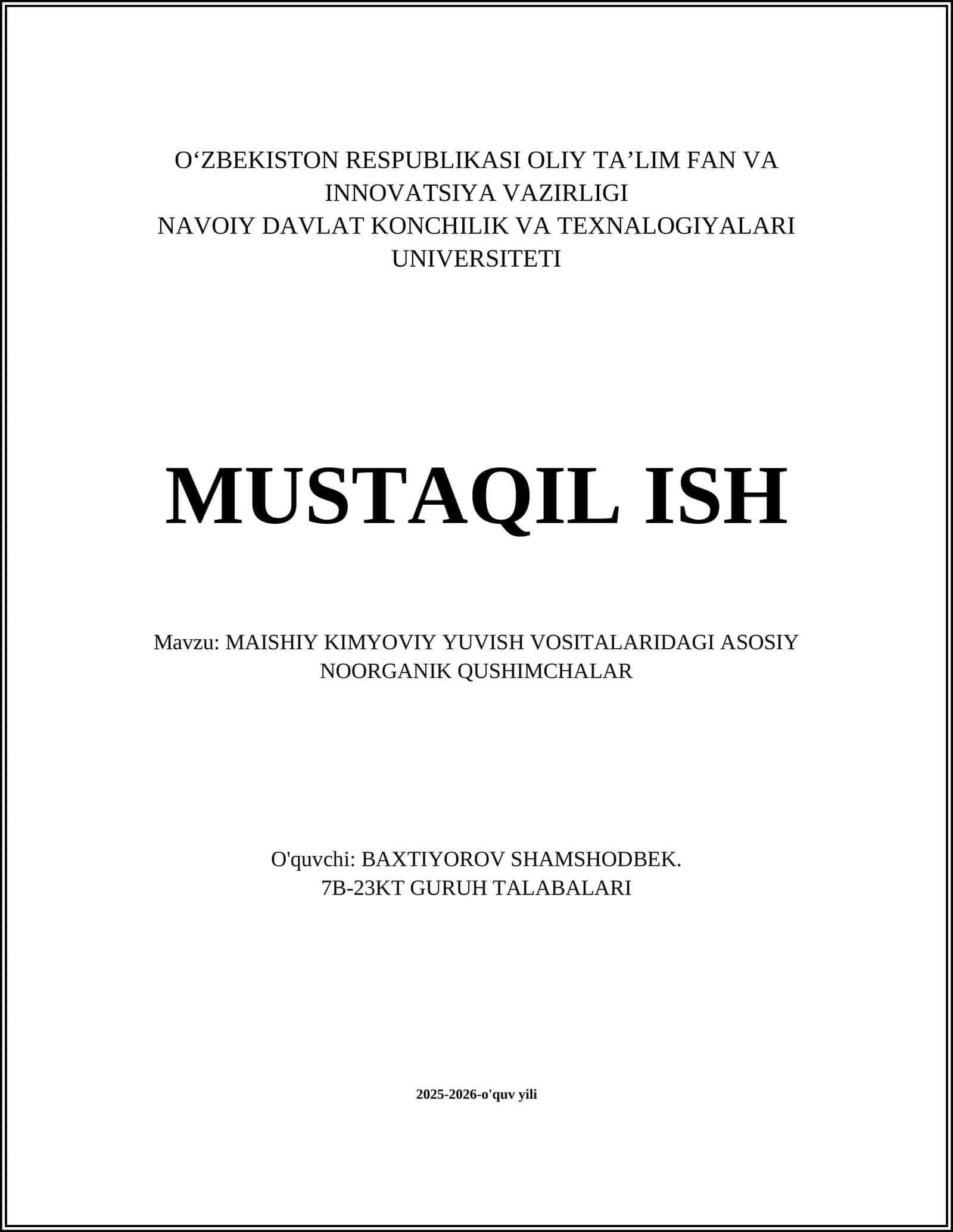 MAISHIY KIMYOVIY YUVISH VOSITALARIDAGI ASOSIY NOORGANIK QUSHIMCHALAR