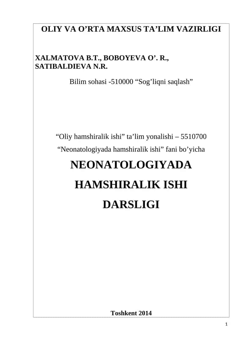 NEONATOLOGIYADA HAMSHIRALIK ISHI Darsligi