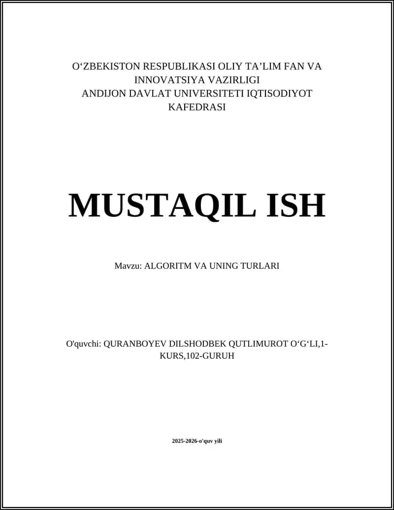 ALGORITM VA UNING TURLARI