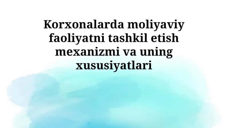 Korxonalarda moliyaviy faoliyatni tashkil etish mexanizmi va uning xususiyatlari