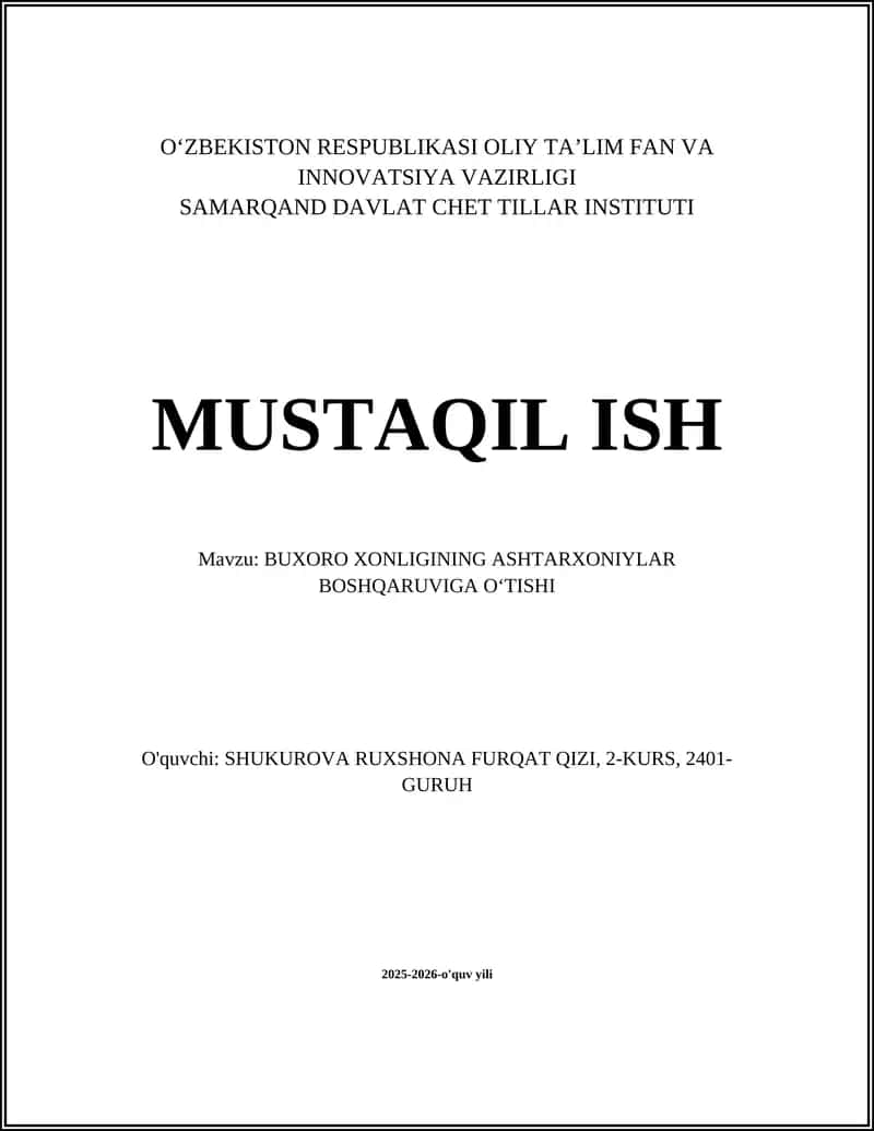 Ashtarxoniylar sulolasining kelib chiqishi va Buxoraga yoʻnalishi