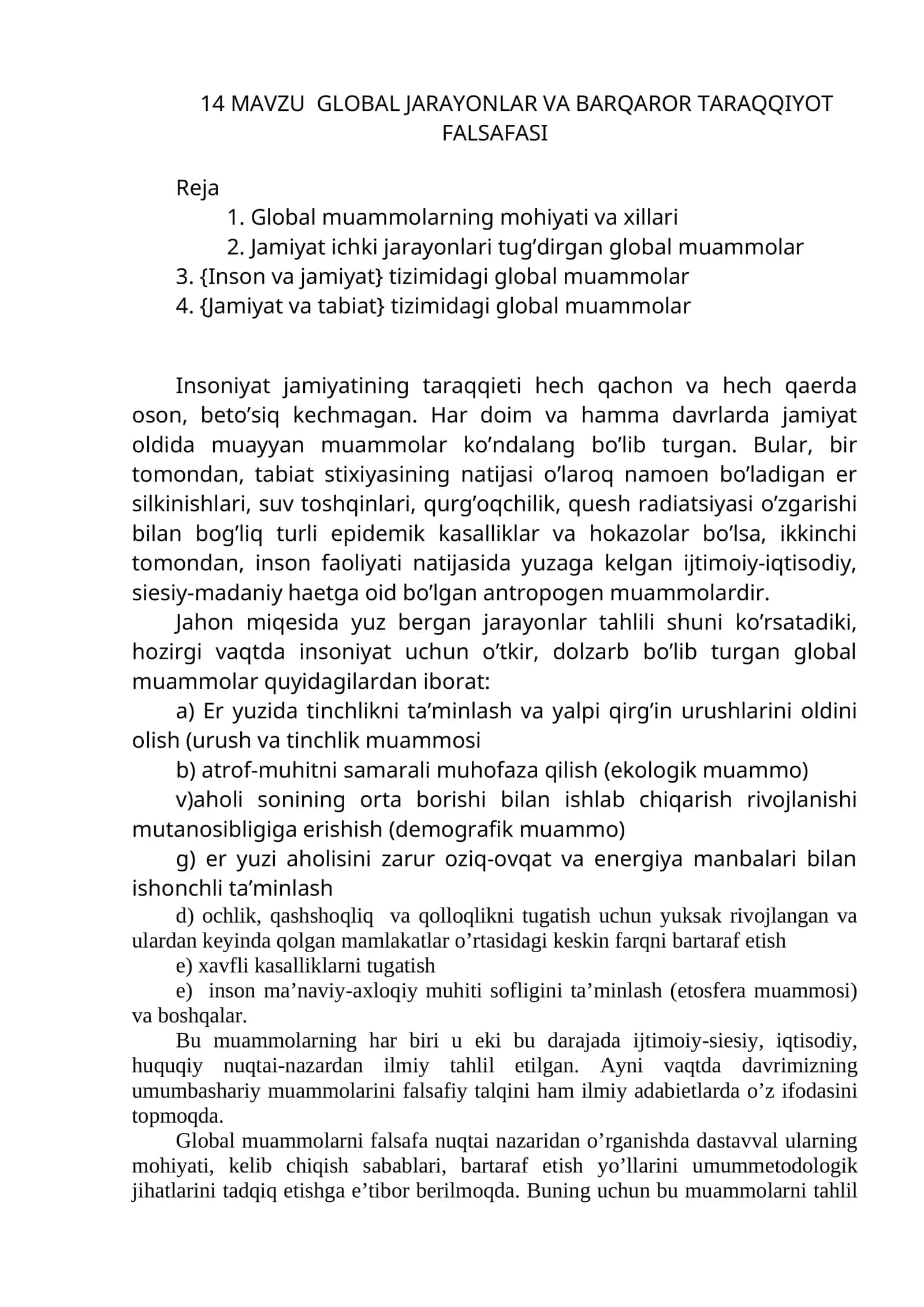 GLOBAL JARAYONLAR VA BARQAROR TARAQQIYOT FALSAFASI