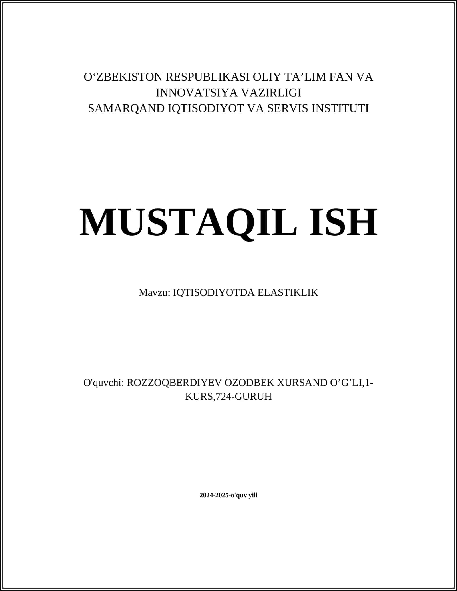 IQTISODIYOTDA ELASTIKLIK