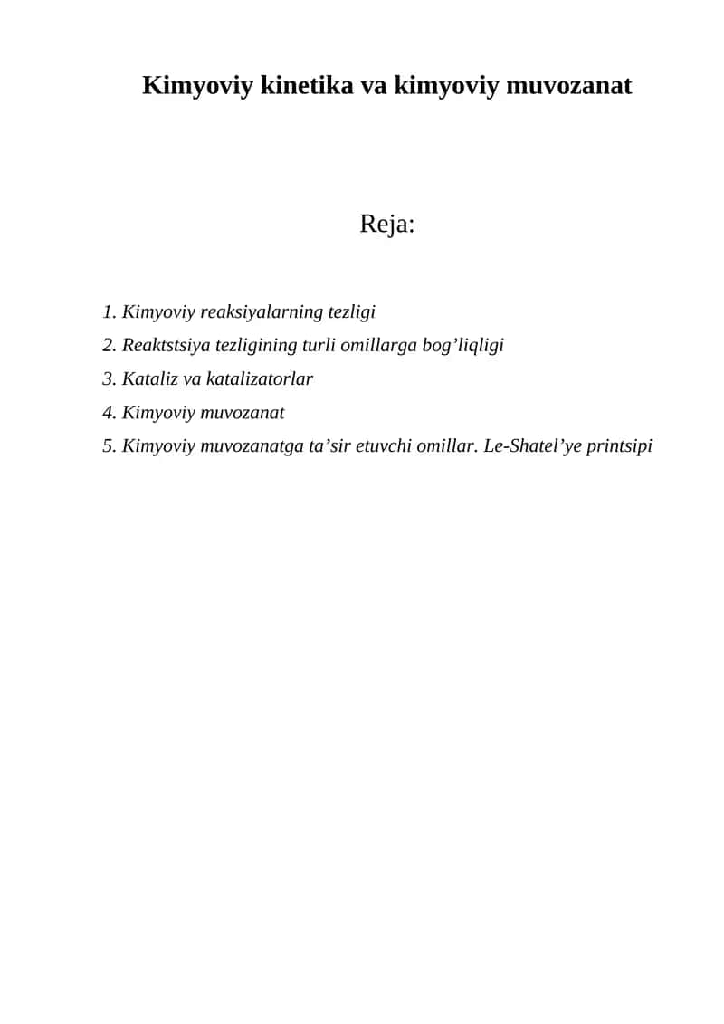 Kimyoviy kinetika va kimyoviy muvozanat