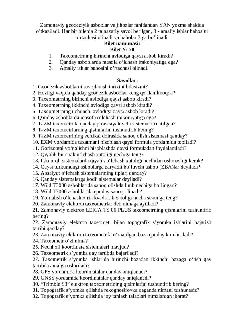 Zamonaviy geodeziyik asboblar va jihozlar