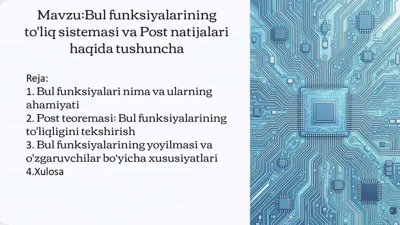 Bul funksiyalarini matematik asoslari