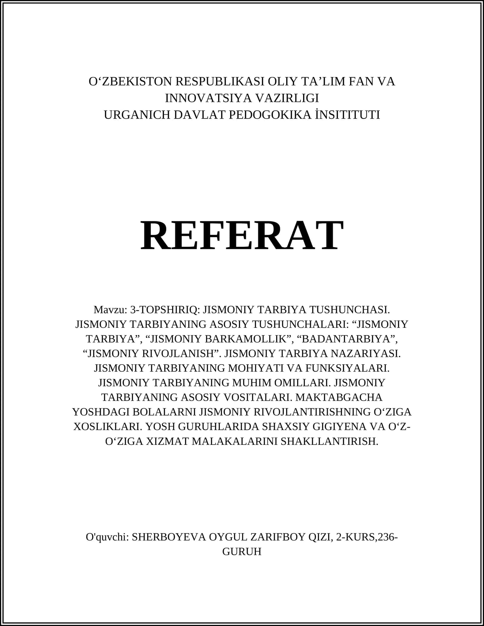 Jismoniy Tarbiya Tushunchasi