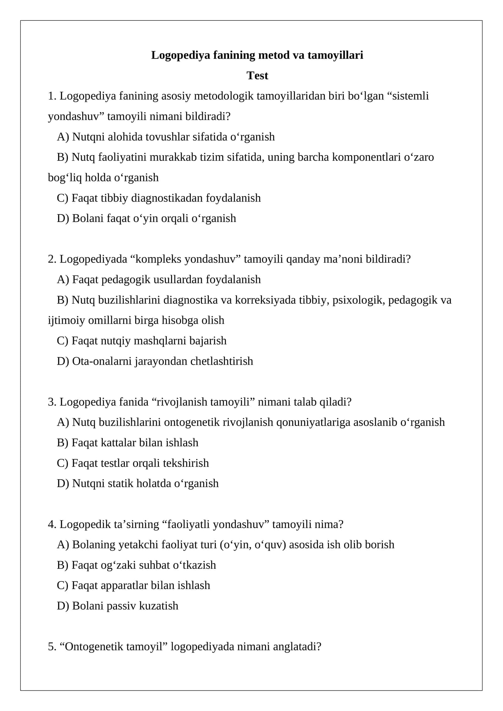 Logopediya fanining metod va tamoyillari