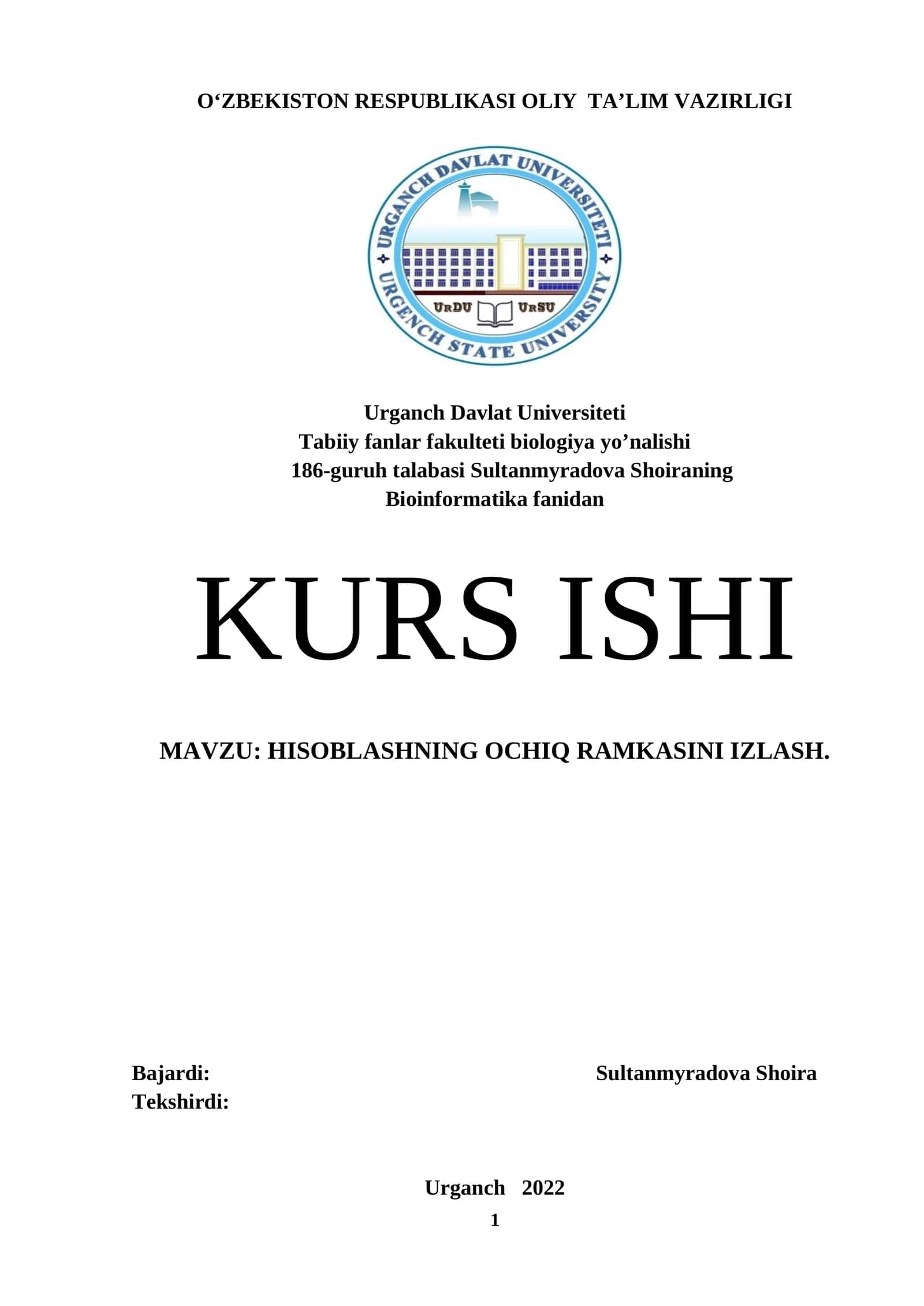 HISOBLASHNING OCHIQ RAMKASINI IZLASH