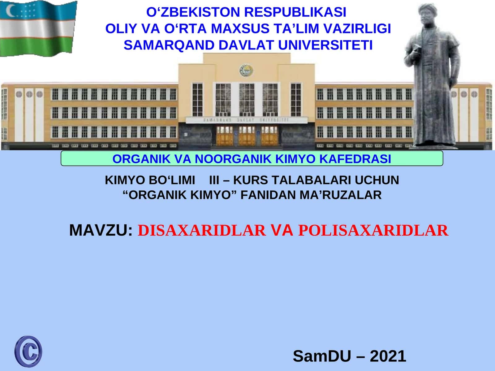 ORGANIK KIMYO FANI MA'RUZALARI