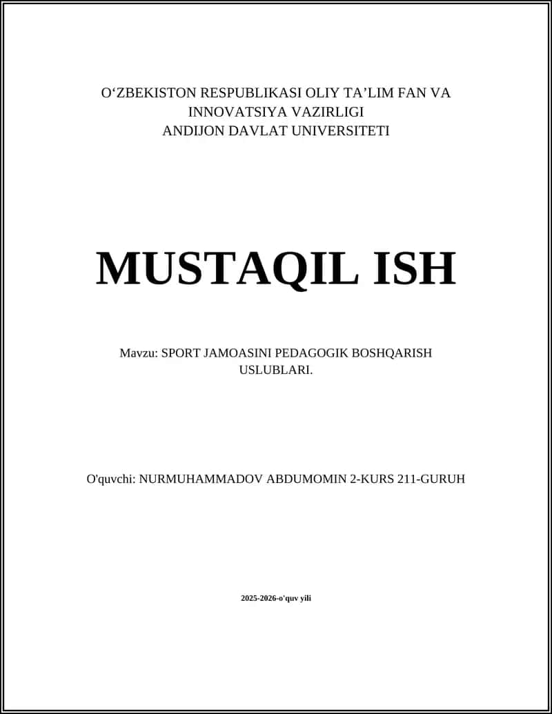 SPORT JAMOASINI PEDAGOGIK BOSHQARISH USLUBLARI