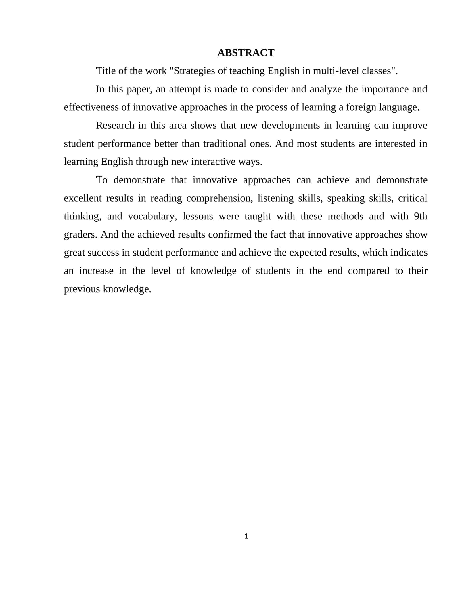 Strategies of teaching English in multi-level classes