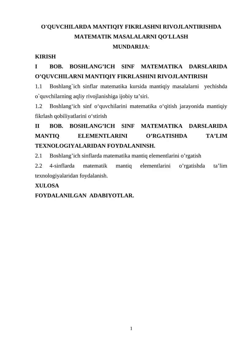 Boshlang'ich sinflar uchun matematika masalalarni o'rgatish