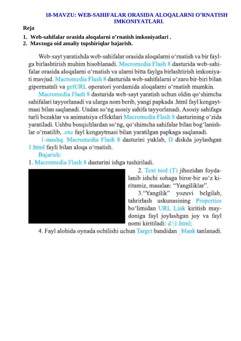 Web-sahifalar orasida aloqalarni o’rnatish imkoniyatlari