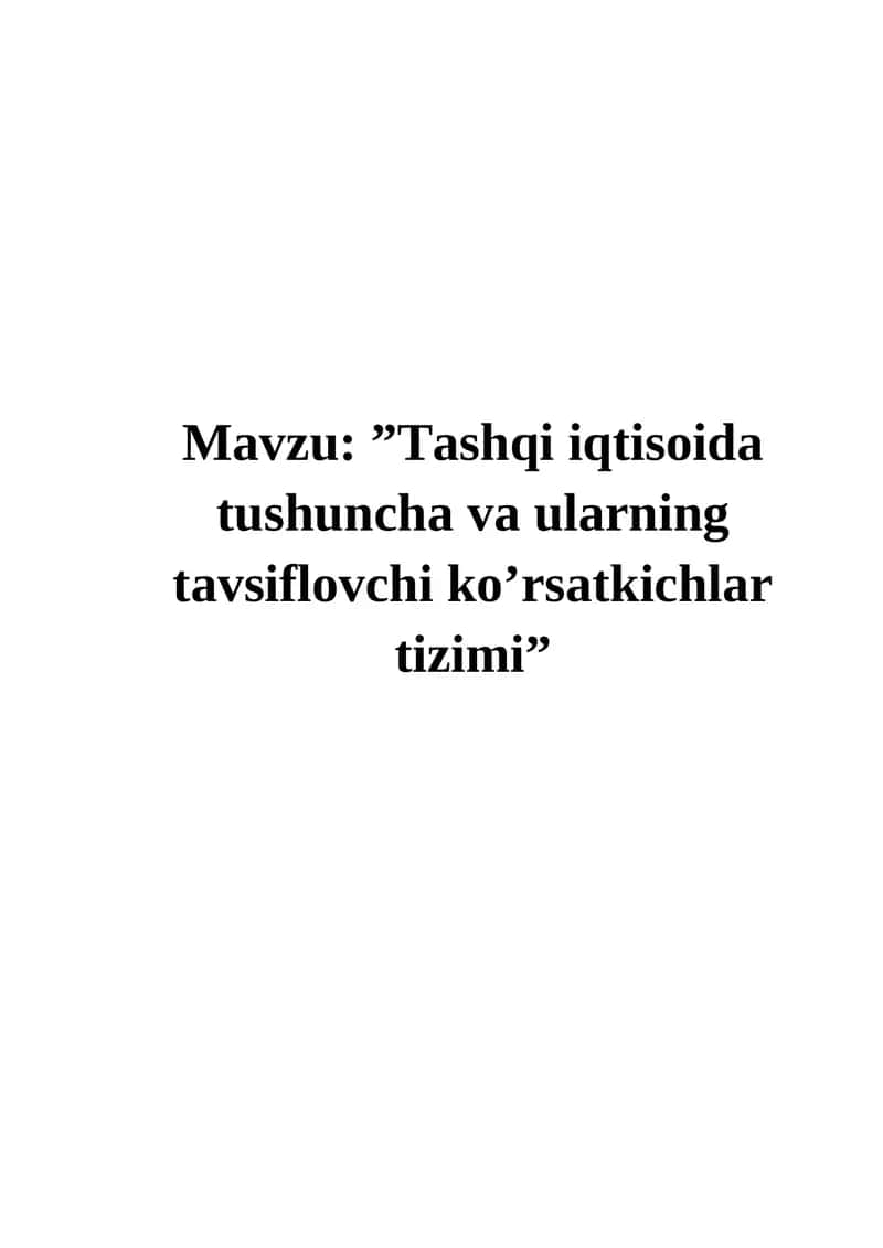 Tashqi iqtisodiy faoliyat