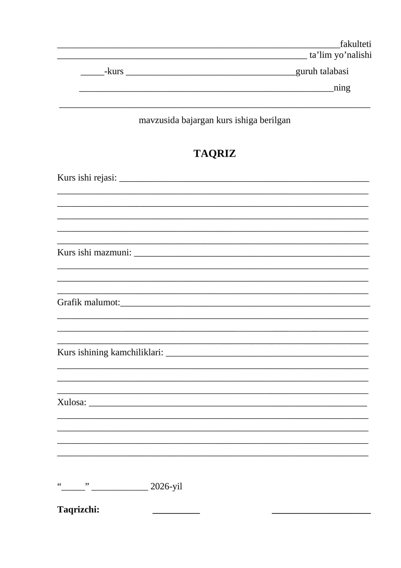 Kurs ishi mazmuni