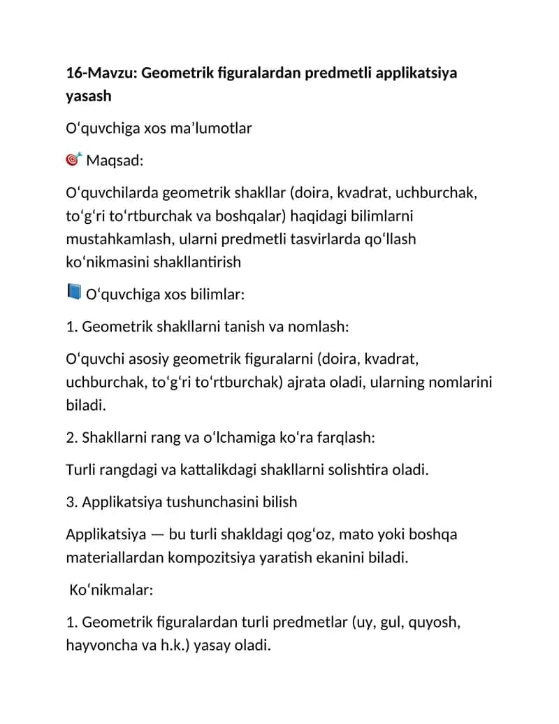 Geometrik figuralardan predmetli applikatsiya yasash