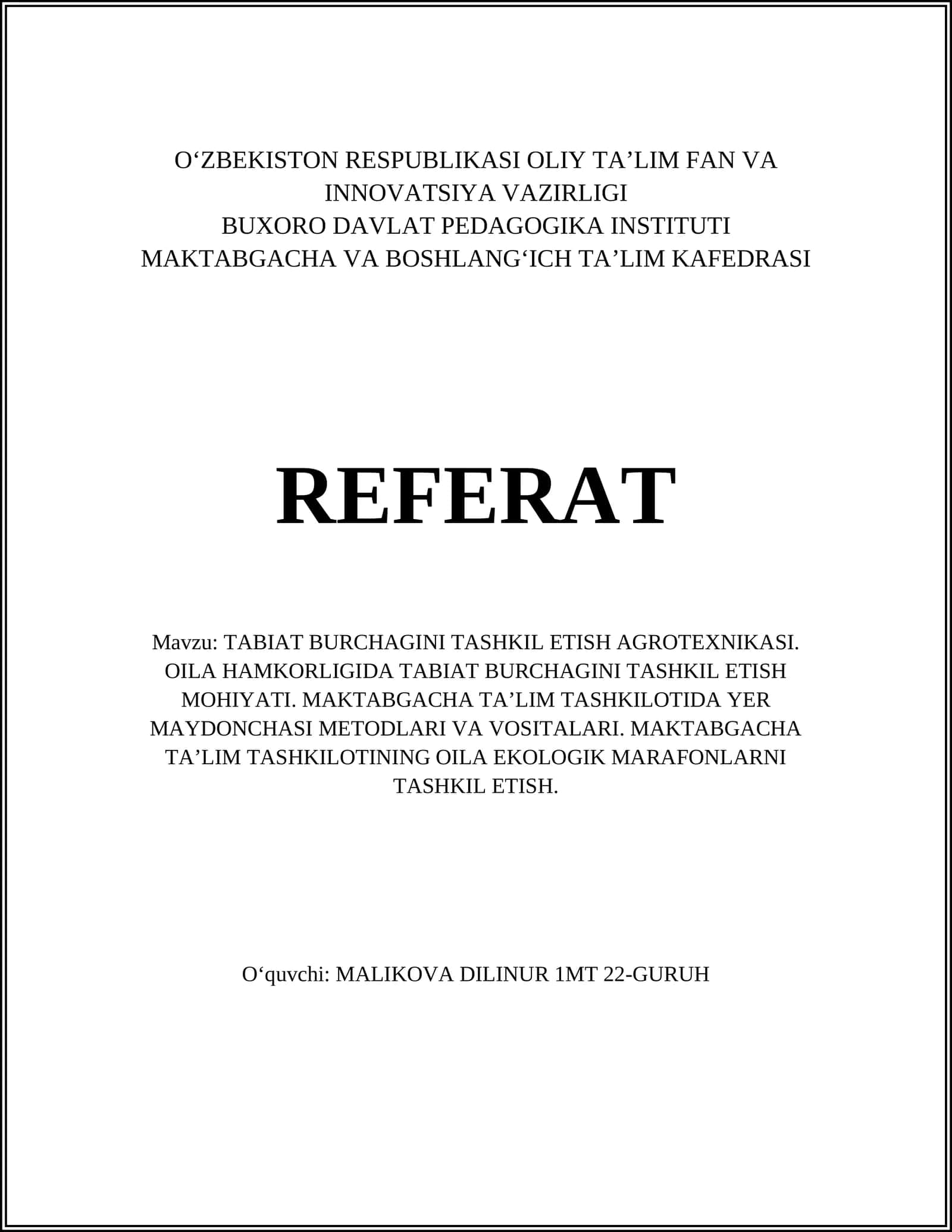 TABIAT BURCHAGINI TASHKIL ETISH AGROTEXNIKASI