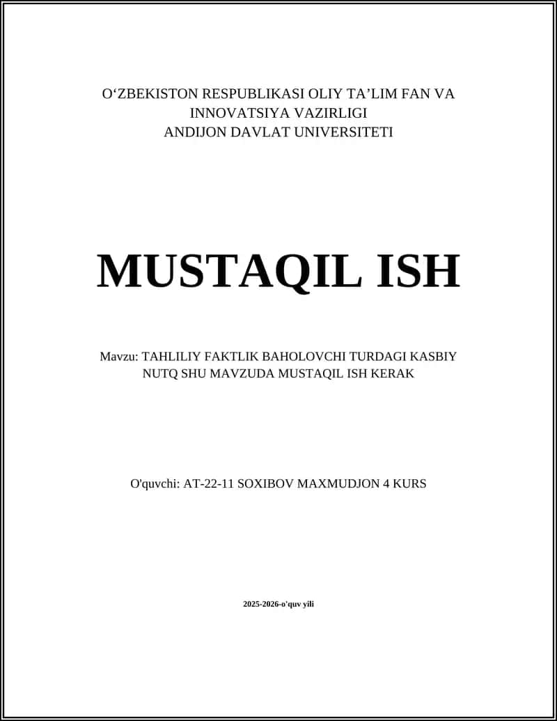 TAHLILIY FAKTLIK BAHOLOVCHI TURDAGI KASBIY NUTQ