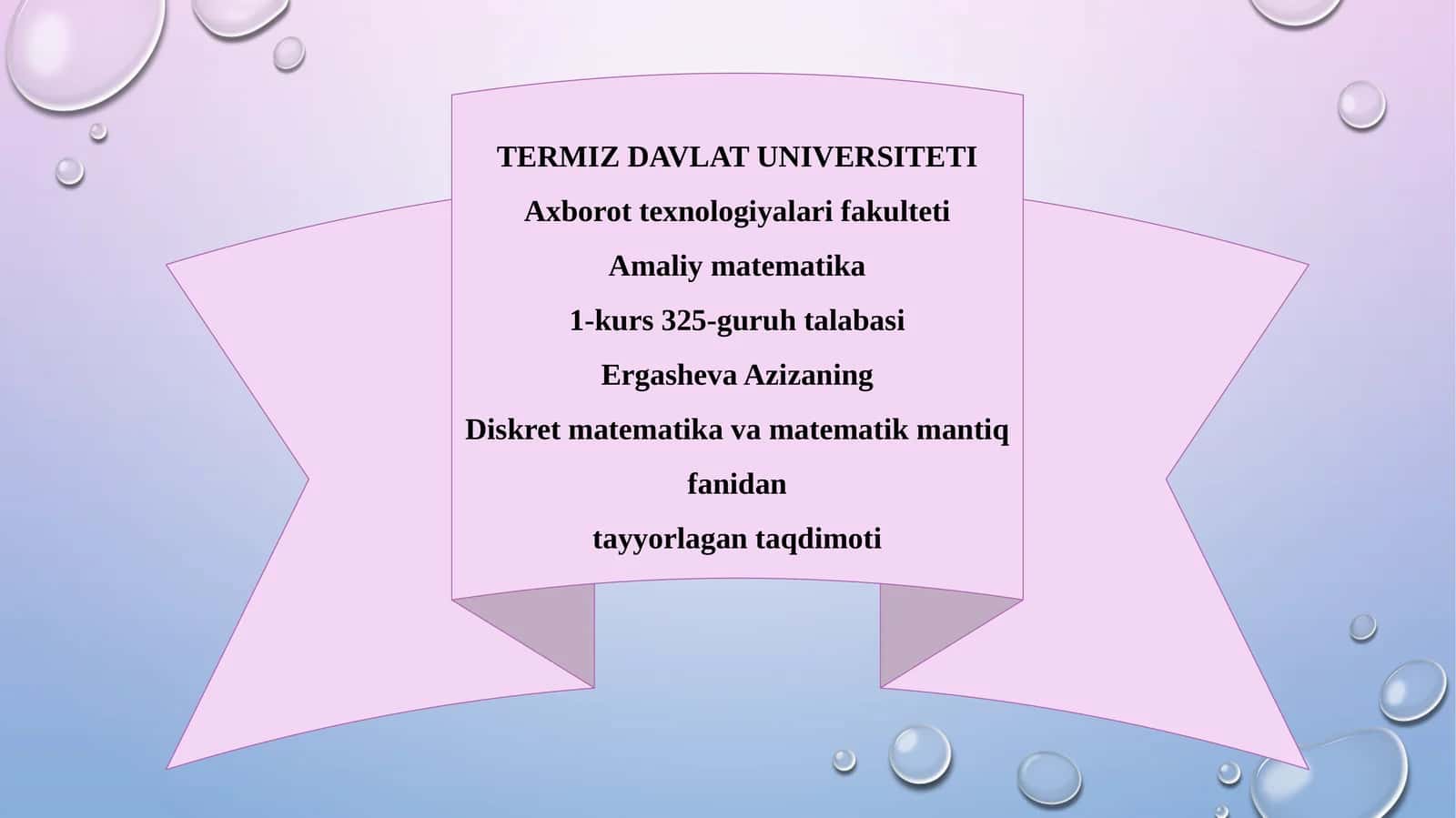 Diskret matematika va matematik mantiq fanidan tayyorlagan taqdimoti