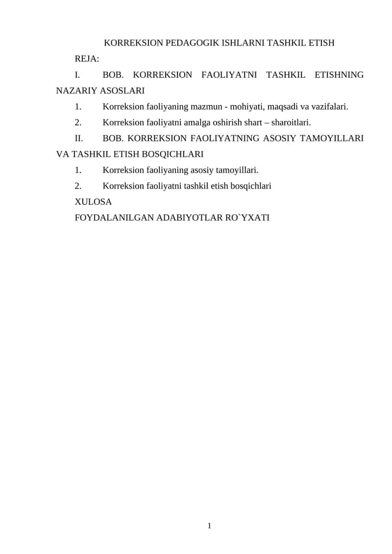 KORREKSION PEDAGOGIK ISHLARNI TASHKIL ETISH