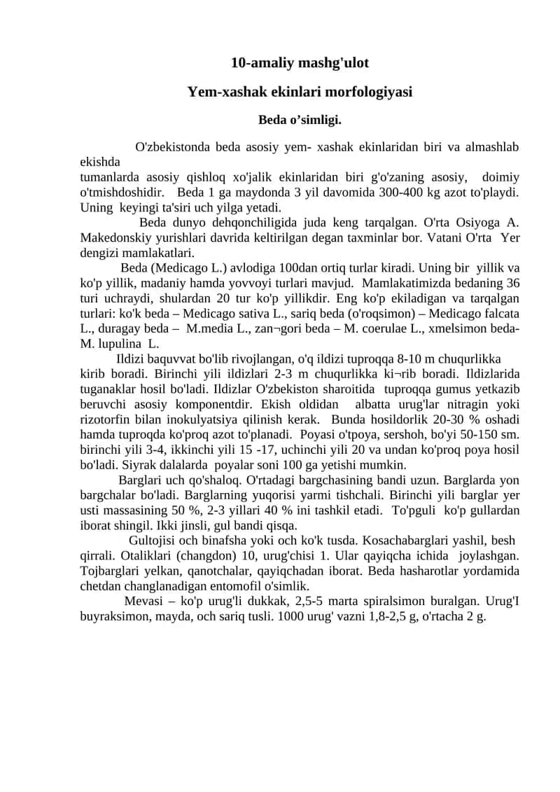 Yem-xashak ekinlari morfologiyasi