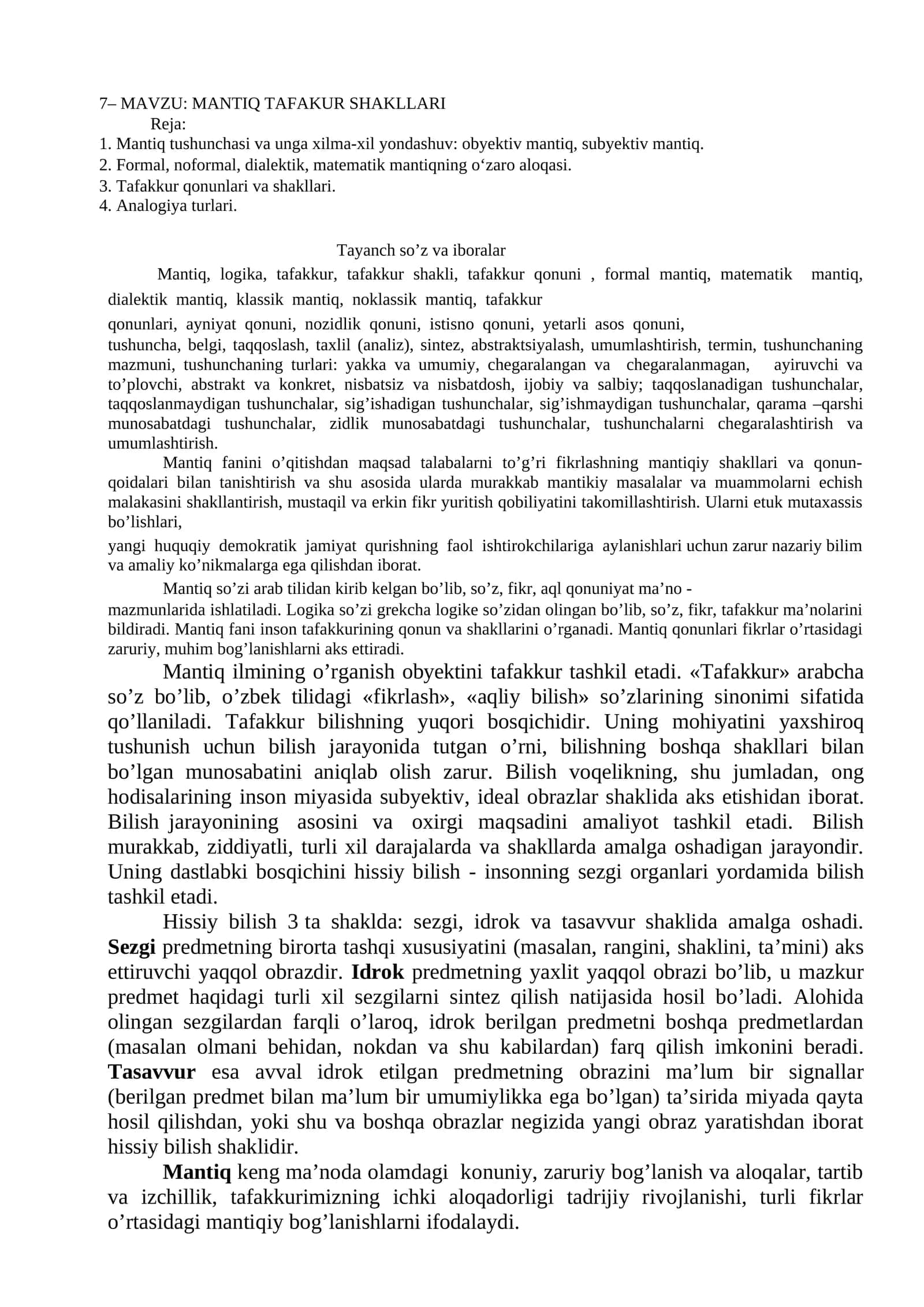 MАVZU: MANTIQ TAFAKUR SHAKLLARI