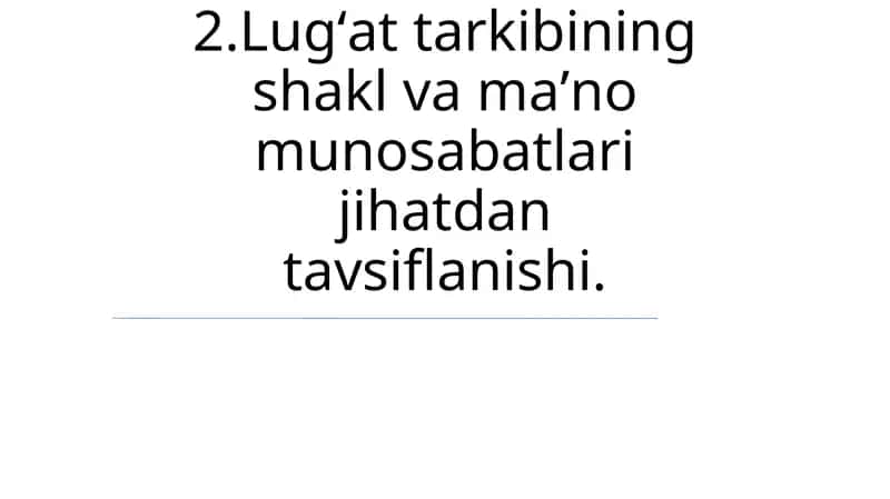 Lugʻat tarkibining shakl va maʼno munosabatlari jihatdan tavsiflanishi