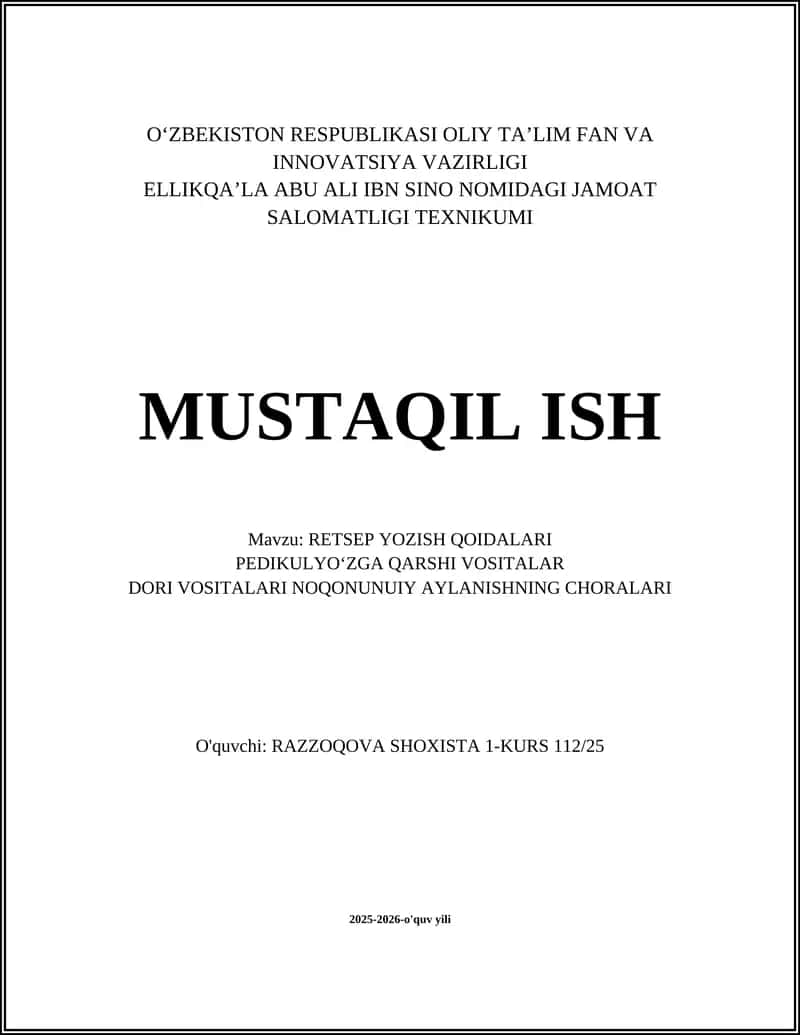 RETSEP YOZISH QOIDALARI
