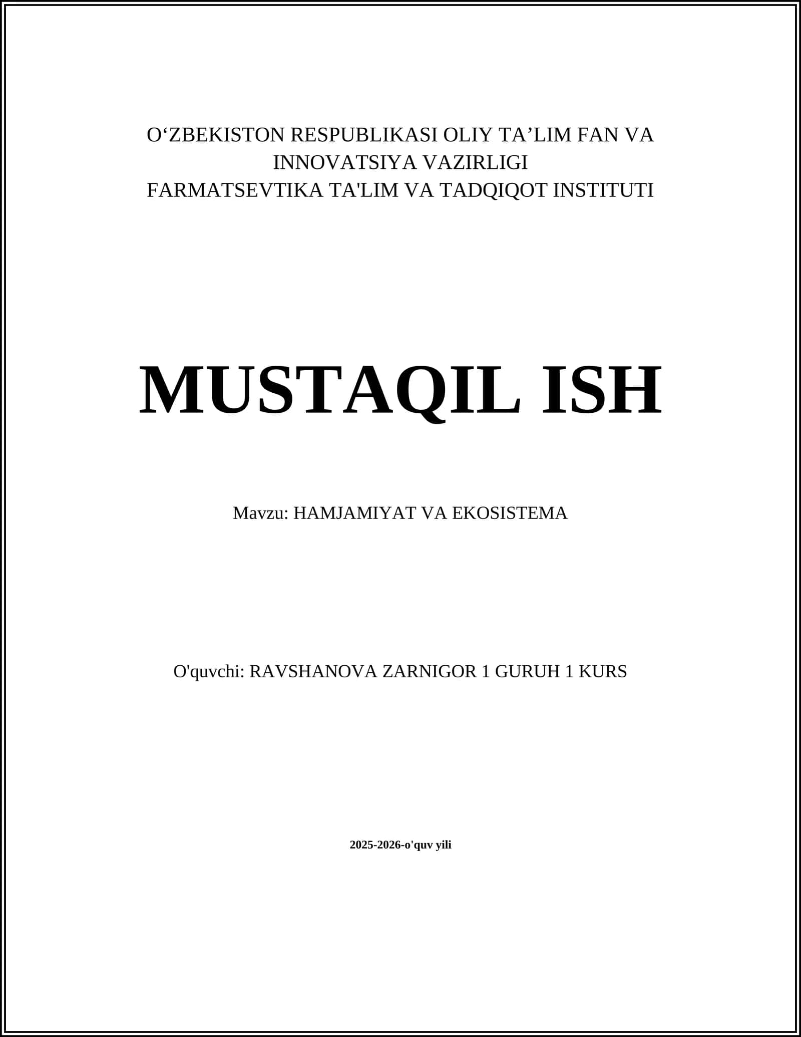 HAMJAMIYAT VA EKOSISTEMA