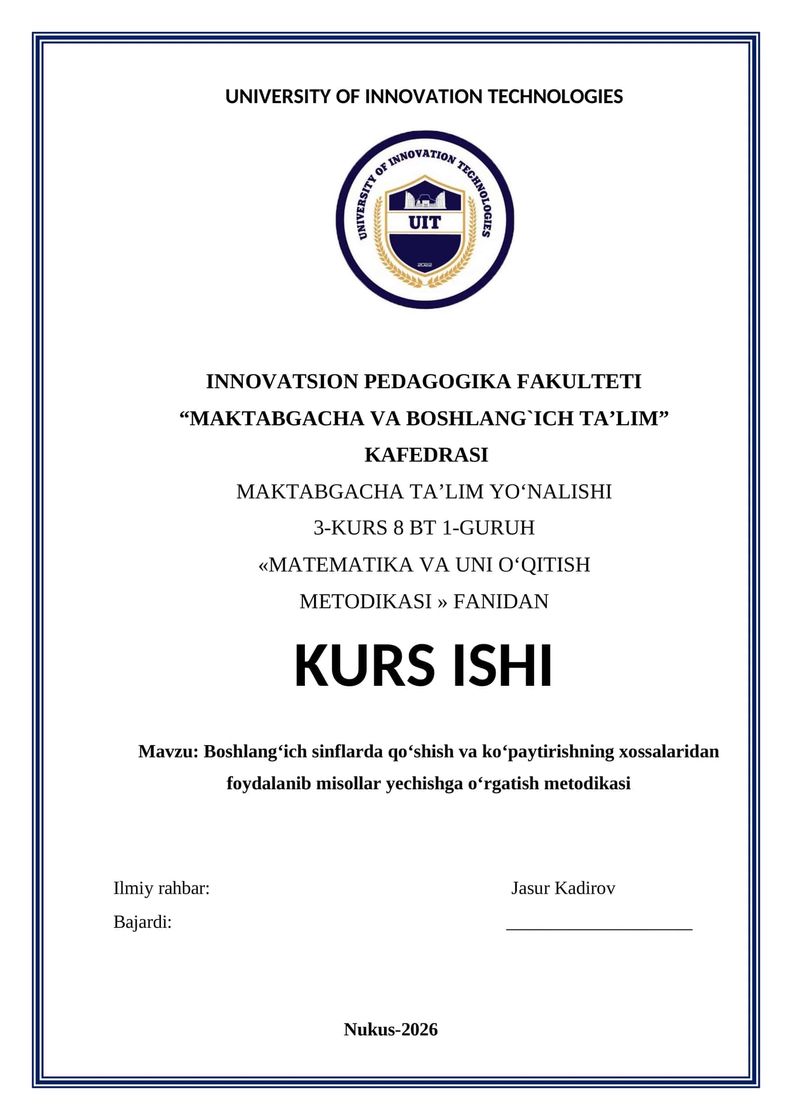 Boshlang‘ich sinflarda qo‘shish va ko‘paytirishning xossalaridan foydalanib misollar yechishga o‘rgatish metodikasi