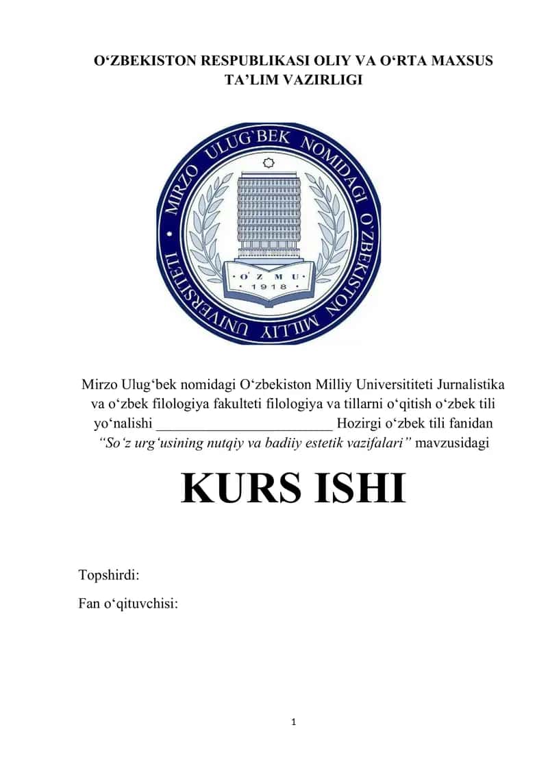 "So‘z urg‘usining nutqiy va badiiy estetik vazifalari" kurs ishi