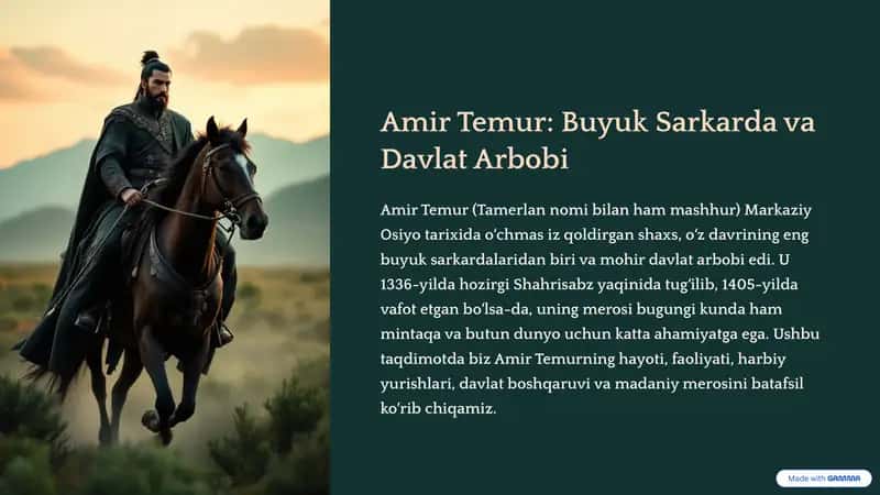 Amir Temur: Buyuk Sarkarda va Davlat Arbobi