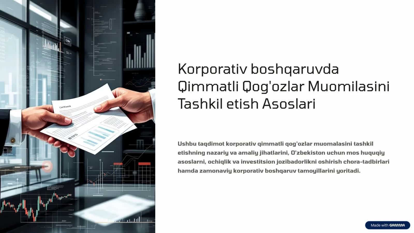 Qimmatli Qog'ozlar Muomilasini Tashkil Etish Asoslari