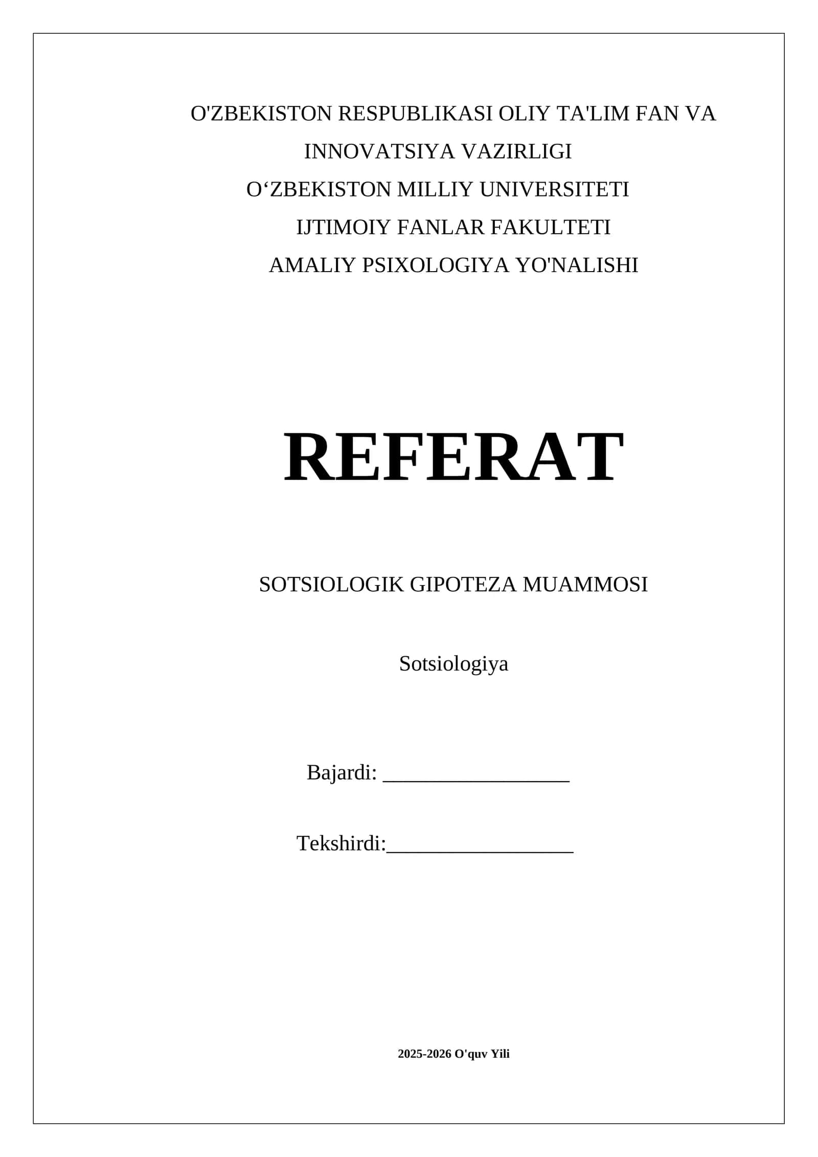 SOTSIOLOGIK GIPOTEZA MUAMMOSI
