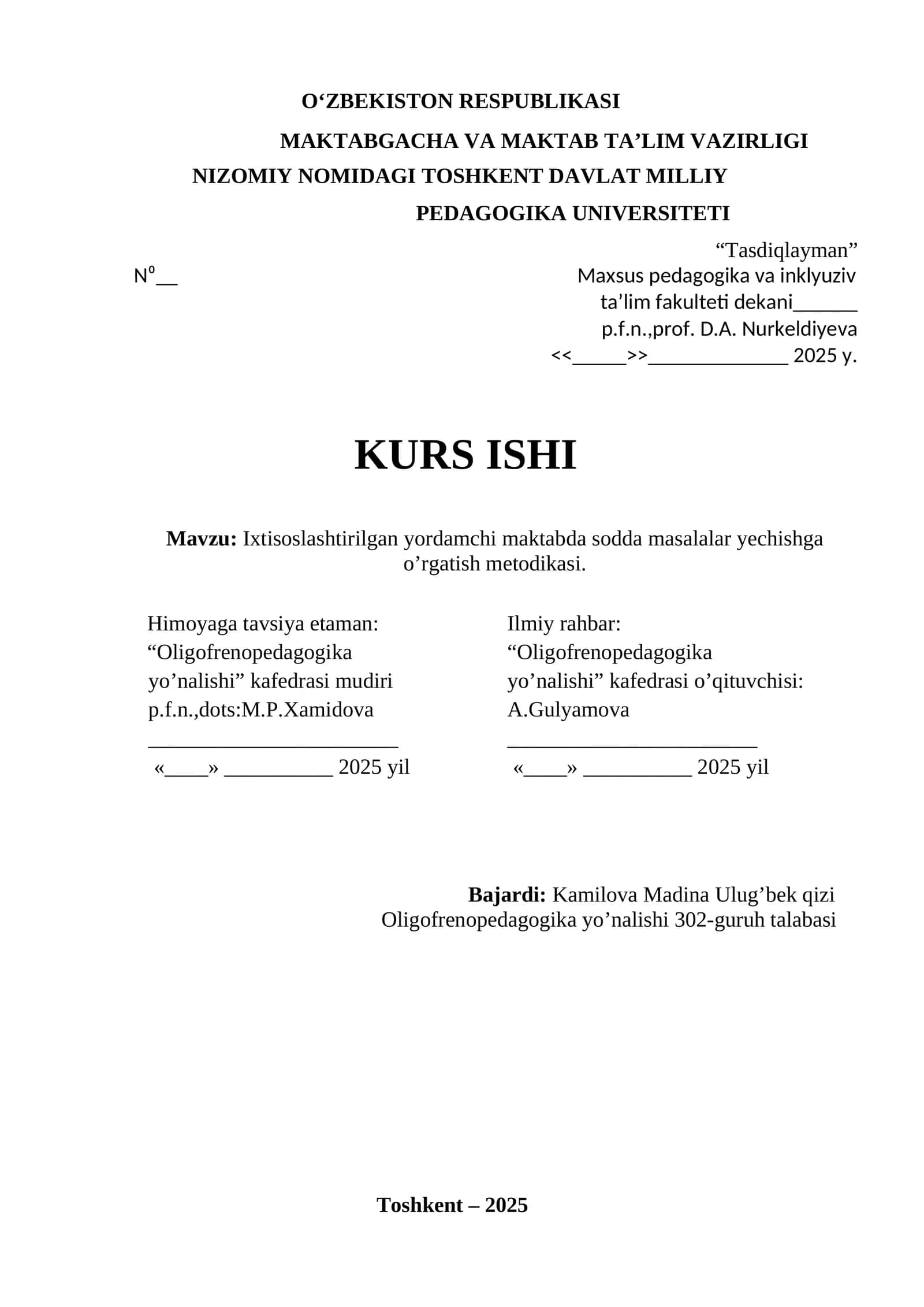 Ixtisoslashtirilgan yordamchi maktabda sodda masalalar yechishga o'rgatish metodikasi