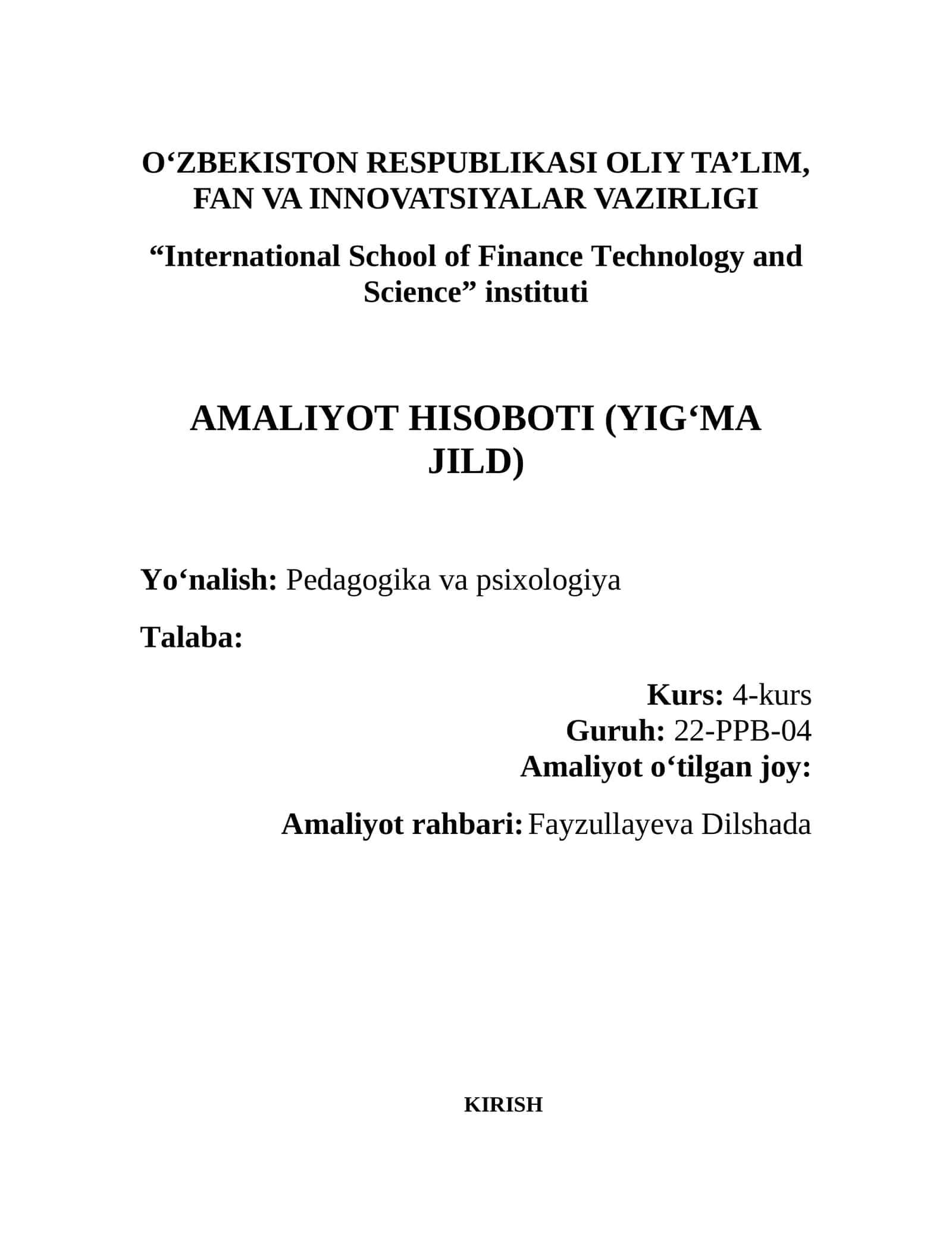 AMALIYOT HISOBOTI (YIG‘MA JILD) namuna