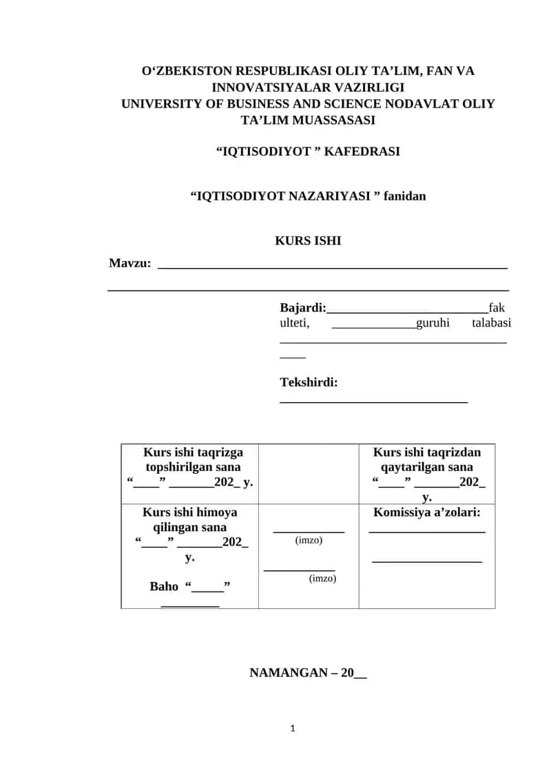 IQTISODIYOT NAZARIYASI KURS ISHI