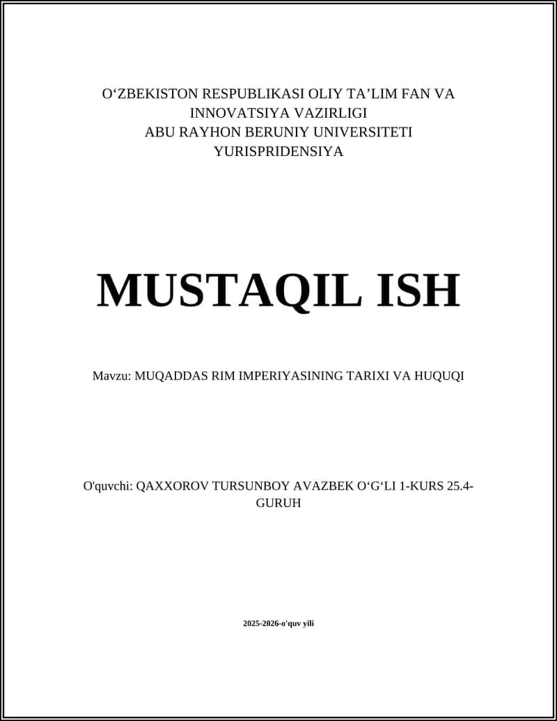 MUQADDAS RIM IMPERIYASINING TARIXI VA HUQUQI