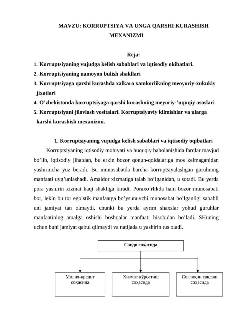 KORRUPTSIYA VA UNGA QARSHI KURASHISH MEXANIZMI