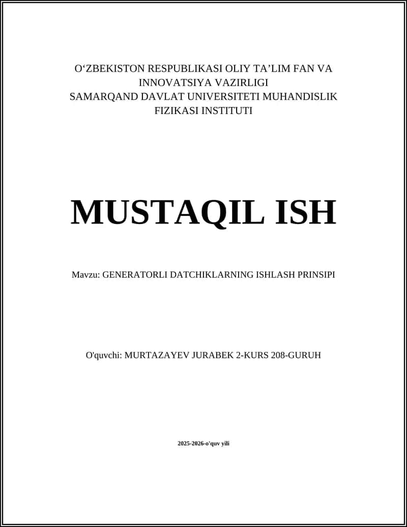 GENERATORLI DATCHIKLARNING ISHLASH PRINSIPI
