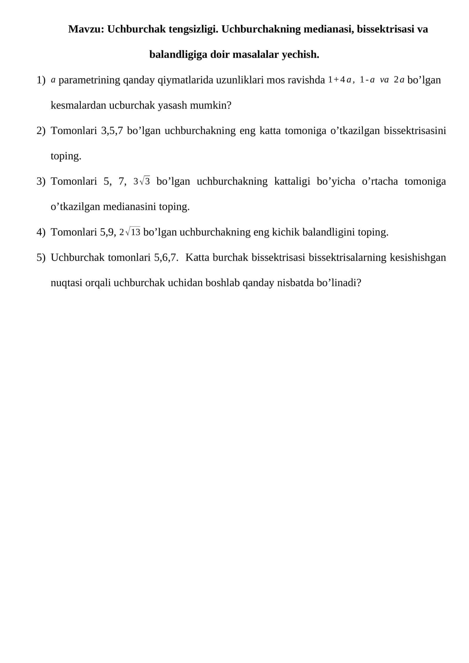 Uchburchak tengsizligi