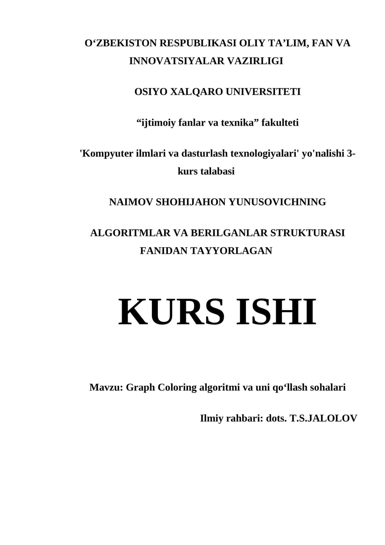 Graph Coloring algoritmi va uni qo‘llash sohalari