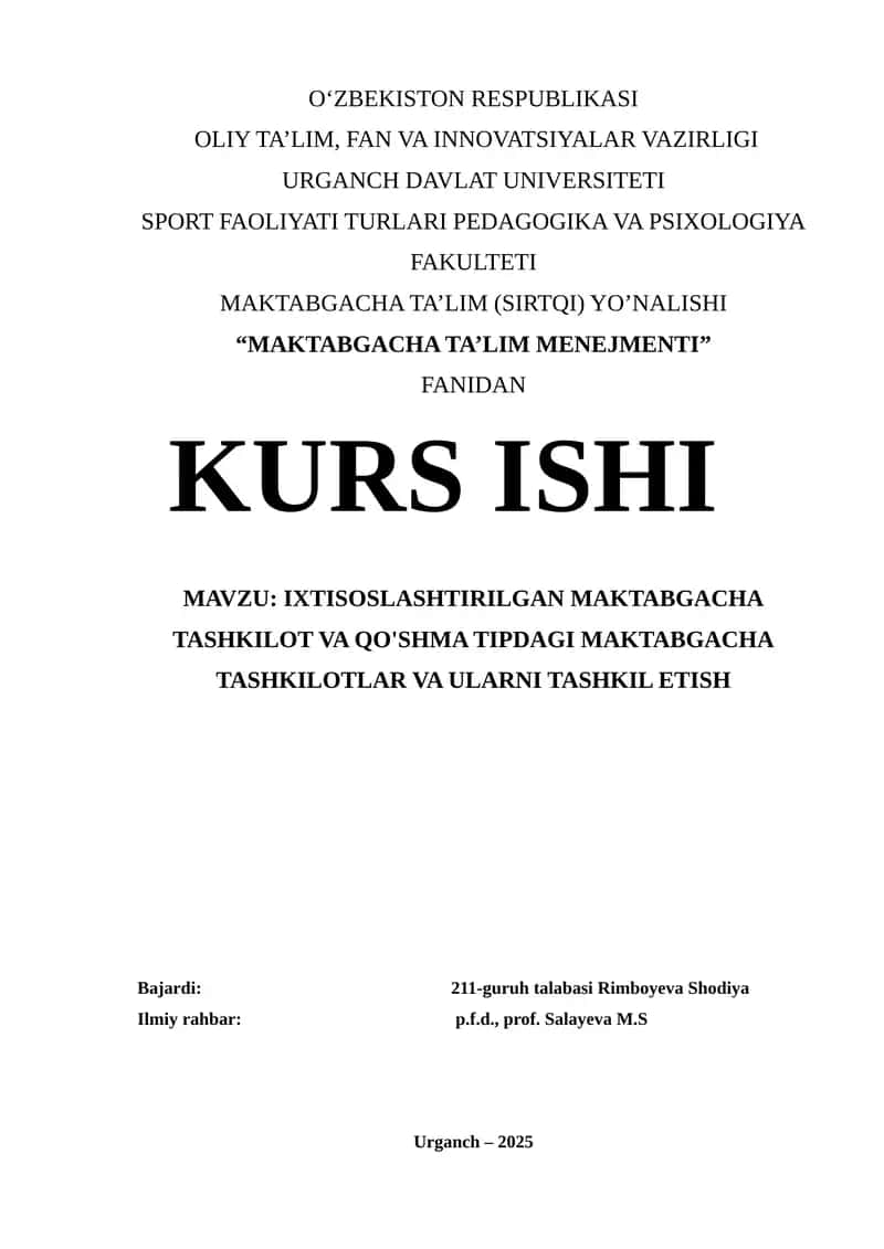 "MAKTABGACHA TA’LIM MENEJMENTI"