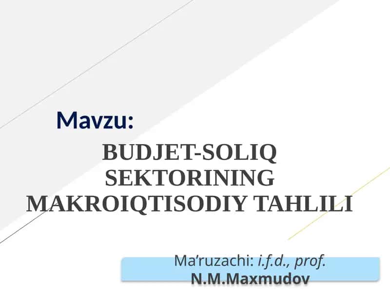 BUDJET-SOLIQ SEKTORINING MAKROIQTISODIY TAHLILI